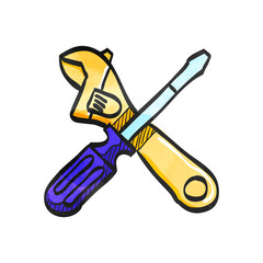 Watercolor style icon Mechanic tools