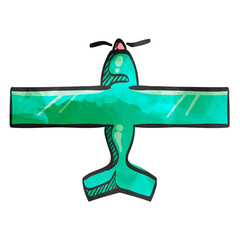 Watercolor style icon Vintage Airplane