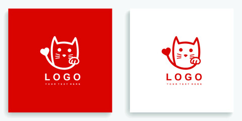 Cat Love Red Heart Cute Animal Logo. Modern logo icon symbol template vector design