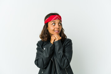 Young latin rocker woman isolated on white background