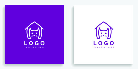 Cat House Purple Animal Logo. Modern logo icon symbol template vector design