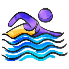 Watercolor style icon Man swimming