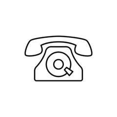 landline telephone, rotary phone icon in flat black line style, isolated on white 
