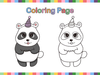 Panda cute coloring book page for kids