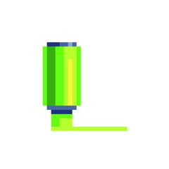 Green felt-tip pen pixel icon. Knitted design. 8-bit sprites. Isolated vector illustration.