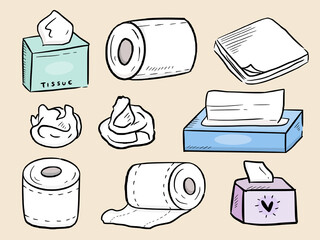 Set of tissue and box drawing cartoon icon illustration
