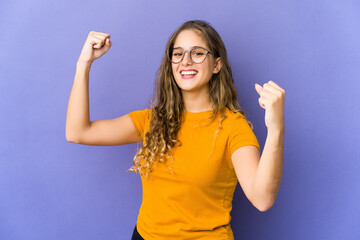 Young caucasian cute woman cheering carefree and excited. Victory concept.