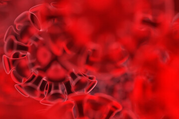 Red coronavirus COVID-19 under the microscope. 3d illustration concept coronavirus COVID-19.