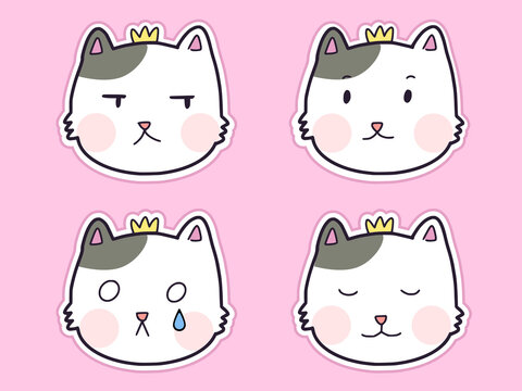 Set of cute cat sticker cartoon illustration set