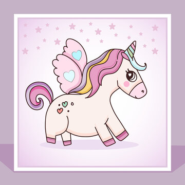 Cute pink unicorn pegasus poster cartoon invitation card