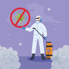 Man disinfecting coronavirus