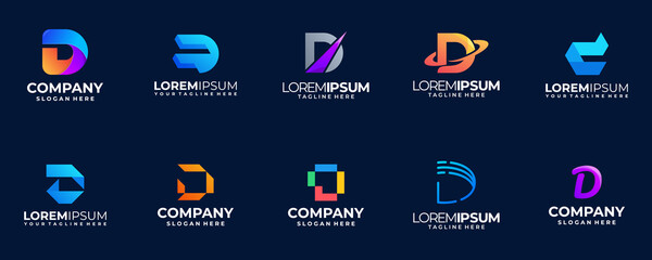 set of abstract symbol letter D logo