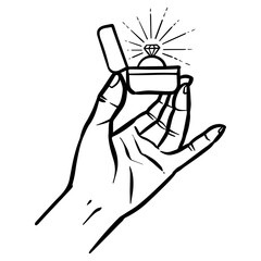 Hand holding diamond ring box.