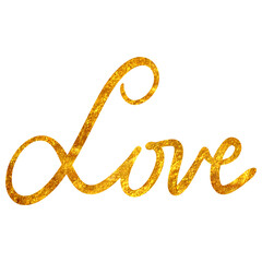 hand drawn love text in gold texture.