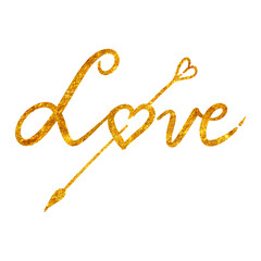 hand drawn love text in gold texture.