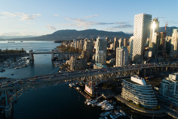 Aerial view of downtown Vancouver from above False Creek