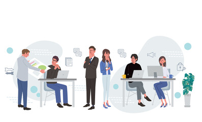 ITコミュニケーション　ビジネスコンセプト　働く人々のイラスト
