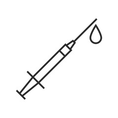 Syringe and drug liquid drop icon in thin outline.