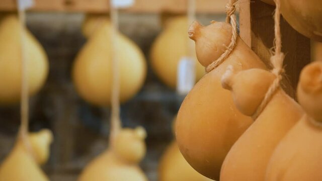 Caciocavallo Aged Cheese Inside Diary Cheese Factory In Italy Pan