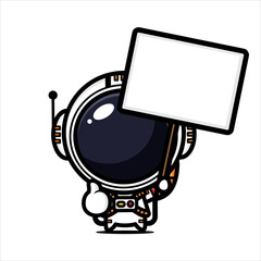 cute astronaut cartoon vector design holding a white board
