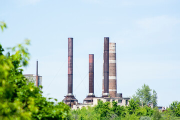 industry fabric factory pipes. Air pollution, ecology safe concept. industrial gas