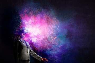 Woman wearing virtual reality goggles