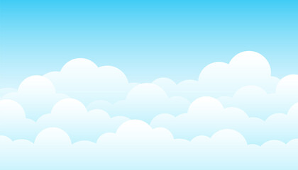Fluffy white cloud cartoon style with blue sky background landscape vector.