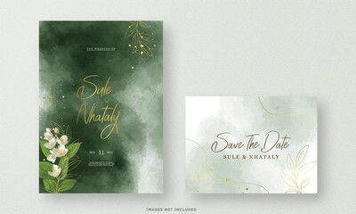 The Green Wedding Invitation card With flower watercolor