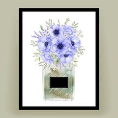 perfume with anemone flower watercolor illustration
