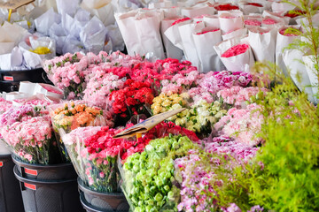 Close up image of Bouquet of colorful flowers in market