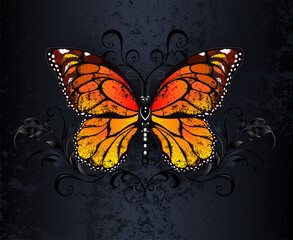Monarch butterfly on gothic background