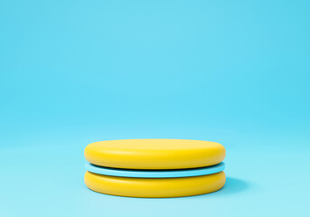 3D render of yellow stage podium pedestal on blue background abstract.