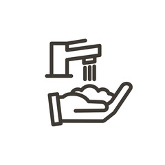 Coronavirus covid-19 prevention hand washing illustration. Vector thin line icon with hands sanitizing with water and soap. Simple design for antibacterial and protection from infection awareness