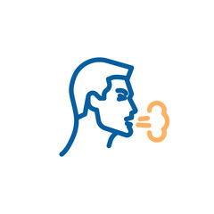 Head of a man coughing. Vector thin line icon illustration of a sick person cough. Influenza, virus, flu, cold or allergy graphic element.