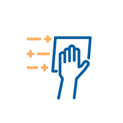 Obraz premium Hand cleaning surface with shiny shapes and lines. Vector thin line icon. Cleaning sanitation of surfaces for proper hygiene and clean space