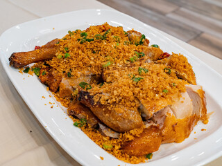 Close up shot of deep fried chicken