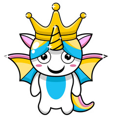 unicorn king mascot character cartoon illustration wearing crown