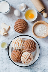 conchas mexican bread top view baking ingredients in Mexico