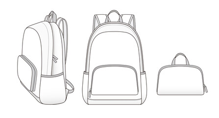 backpack with zipper pocket, schoolbag vector illustration sketch template - obrazy, fototapety, plakaty