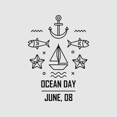 Ocean line art illustration. Easy to edit with vector file. Can use for your creative content. Especially about ocean day campaign in this june.