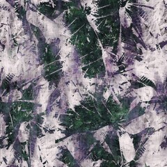 Dark moody purple and green tropical leaf seamless textural repeat pattern. Highly intricate and deeply detailed background swatch. Luxurious rich fashion textile feel.