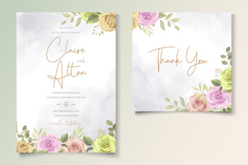 Modern wedding invitation design with colorful blooming floral