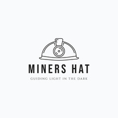 Minimalist line art vector illustration of miner hard hat. Hard hat simple line art logo design