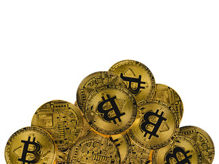 Golden coins with bitcoin symbol., Bitcoins Digital Technology Business Internet.