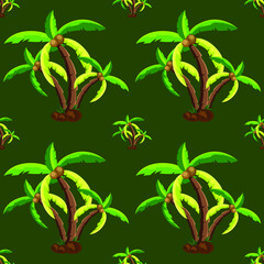 Palm trees on a green background, texture for design, seamless pattern, vector illustration