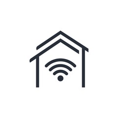 House and waves. Wi-Fi or sensor connection. Electronic house. Vector illustration isolated on white background.