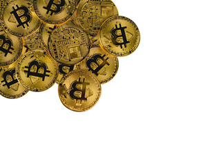 Fototapeta na wymiar Golden coins with bitcoin symbol., Bitcoins Digital Technology Business Internet.