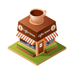 Isometric icon building coffee shop