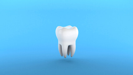 White Tooth on a blue background. 3d render