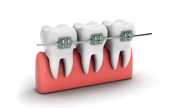 Teeth braces. Teeth alignment. Teeth in the gum isolated on a white background. 3d render